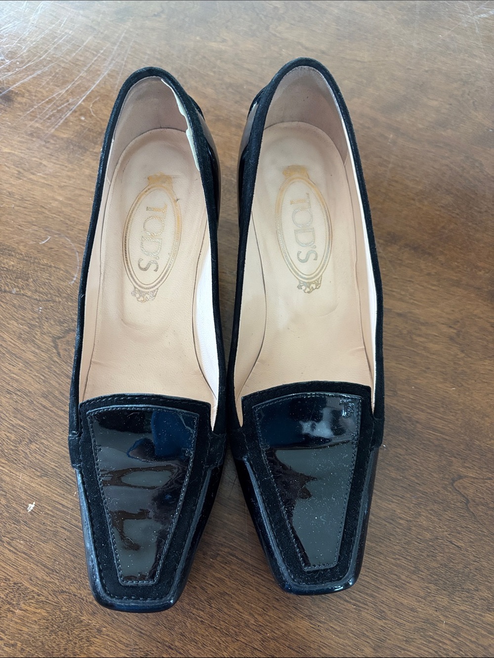 Tod's Black Patent Leather Square-Toe Loafers